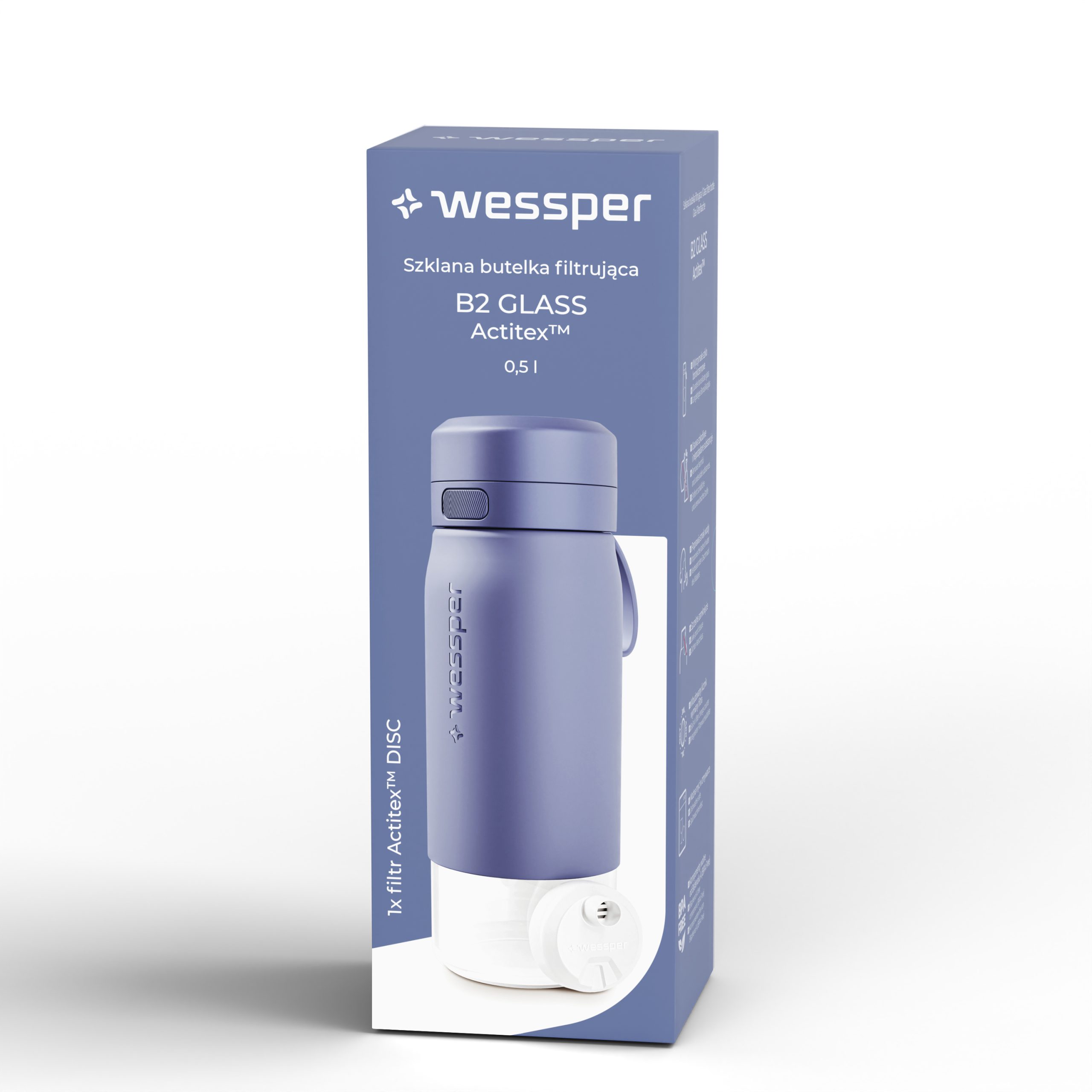 Butelka filtrująca Wessper B2 GLASS Actitex™ 500 ml