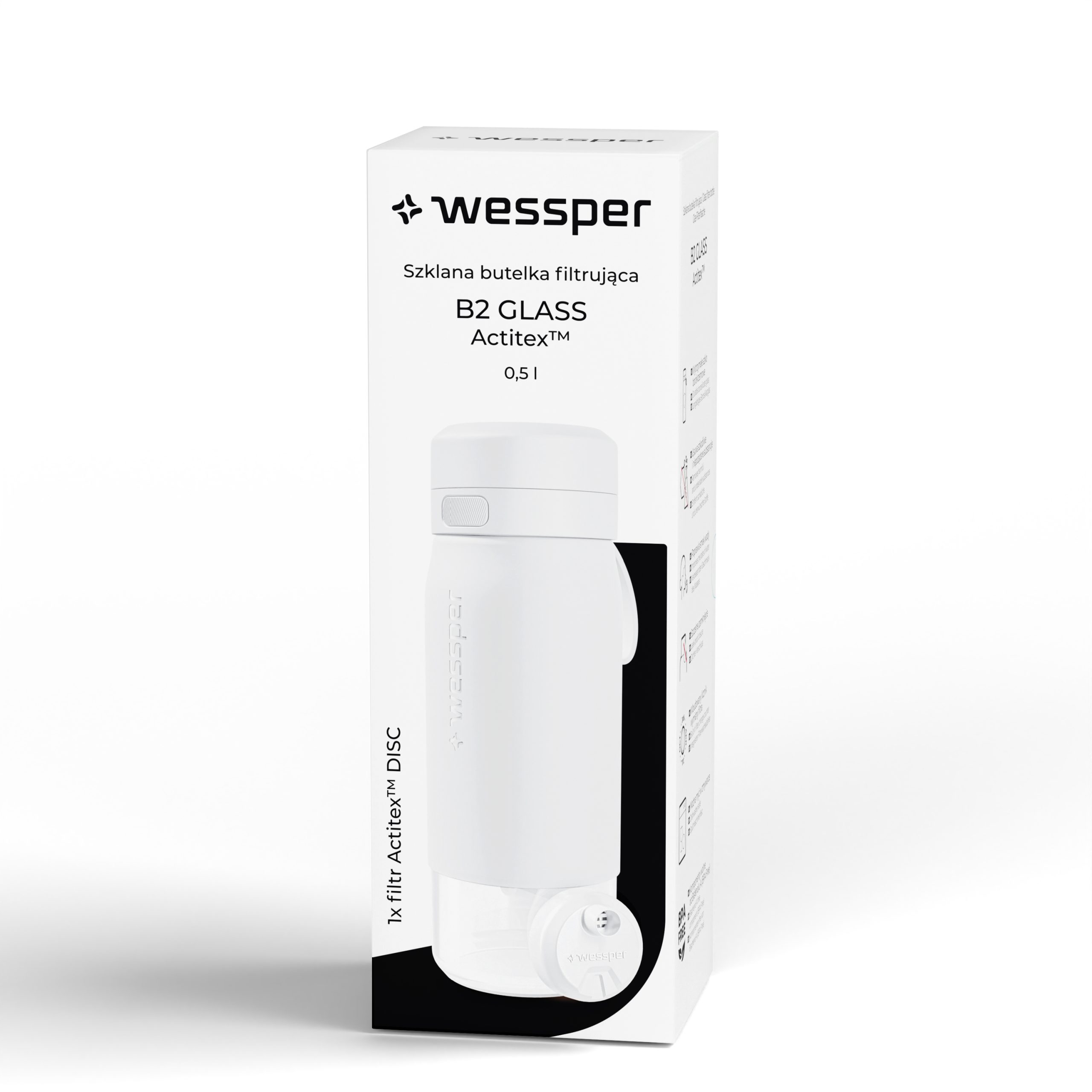 Butelka filtrująca Wessper B2 GLASS Actitex™ 500 ml