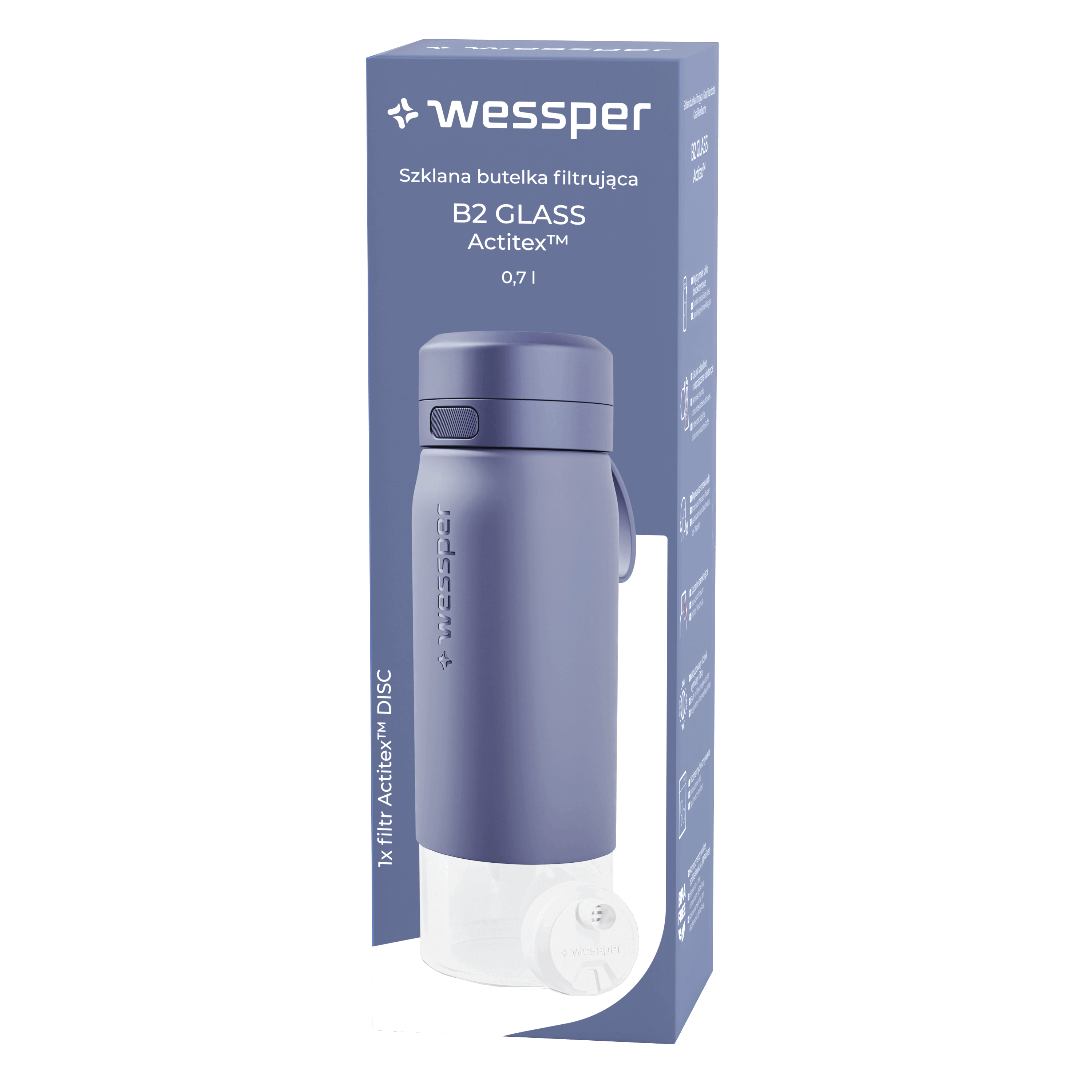 Butelka filtrująca Wessper B2 GLASS Actitex™ 700 ml