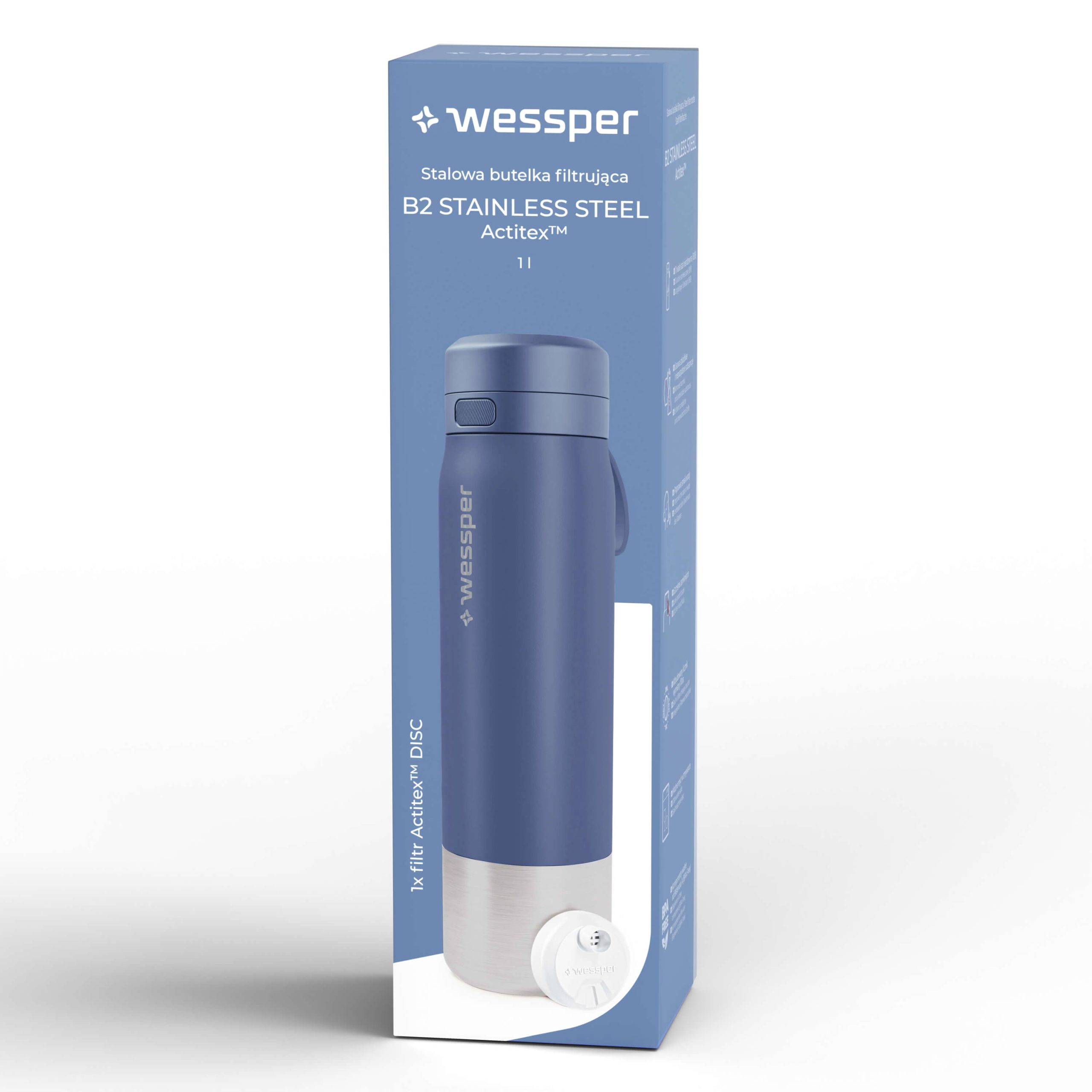 Butelka filtrująca Wessper B2 STAINLESS STEEL Actitex™ 1000 ml