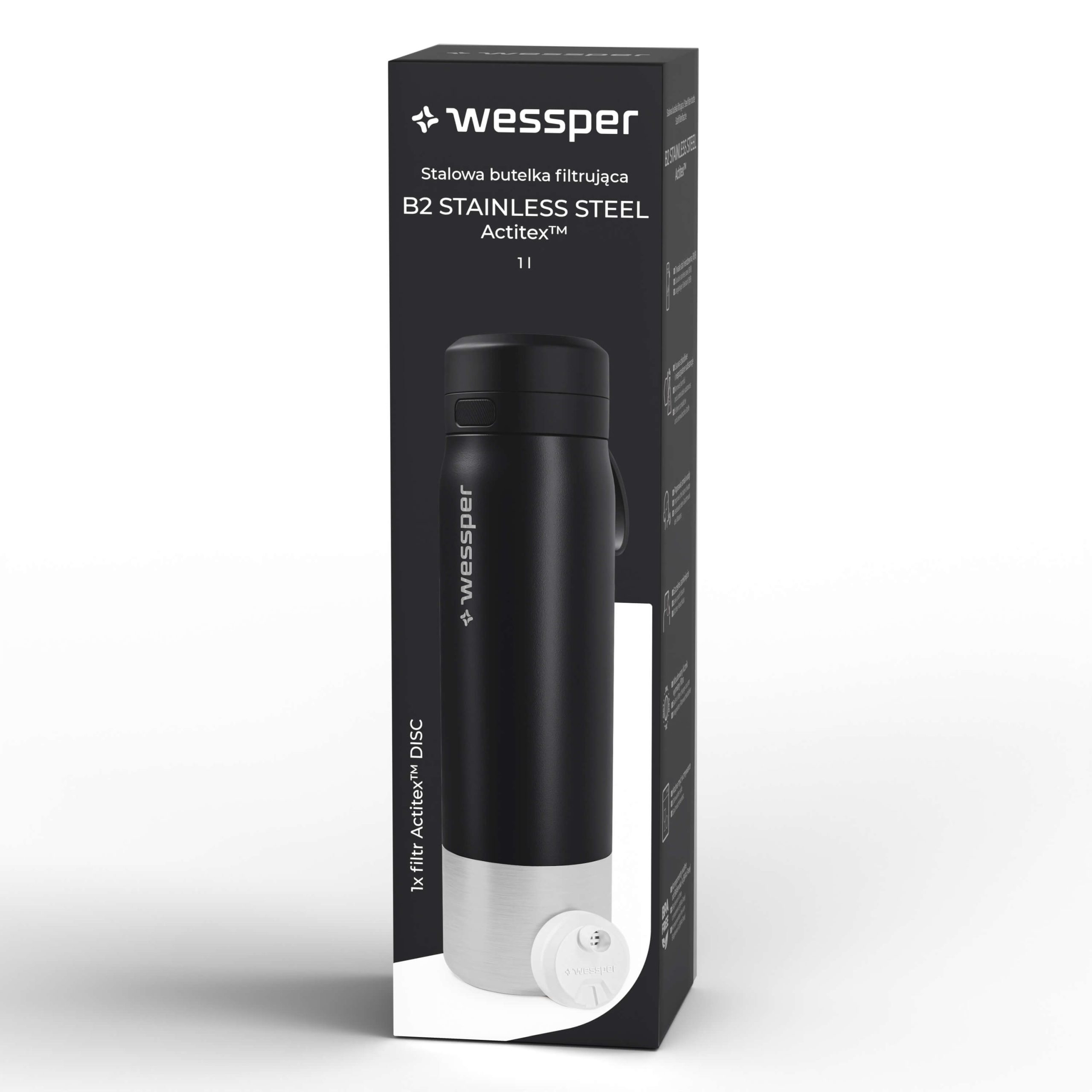 Butelka filtrująca Wessper B2 STAINLESS STEEL Actitex™ 1000 ml