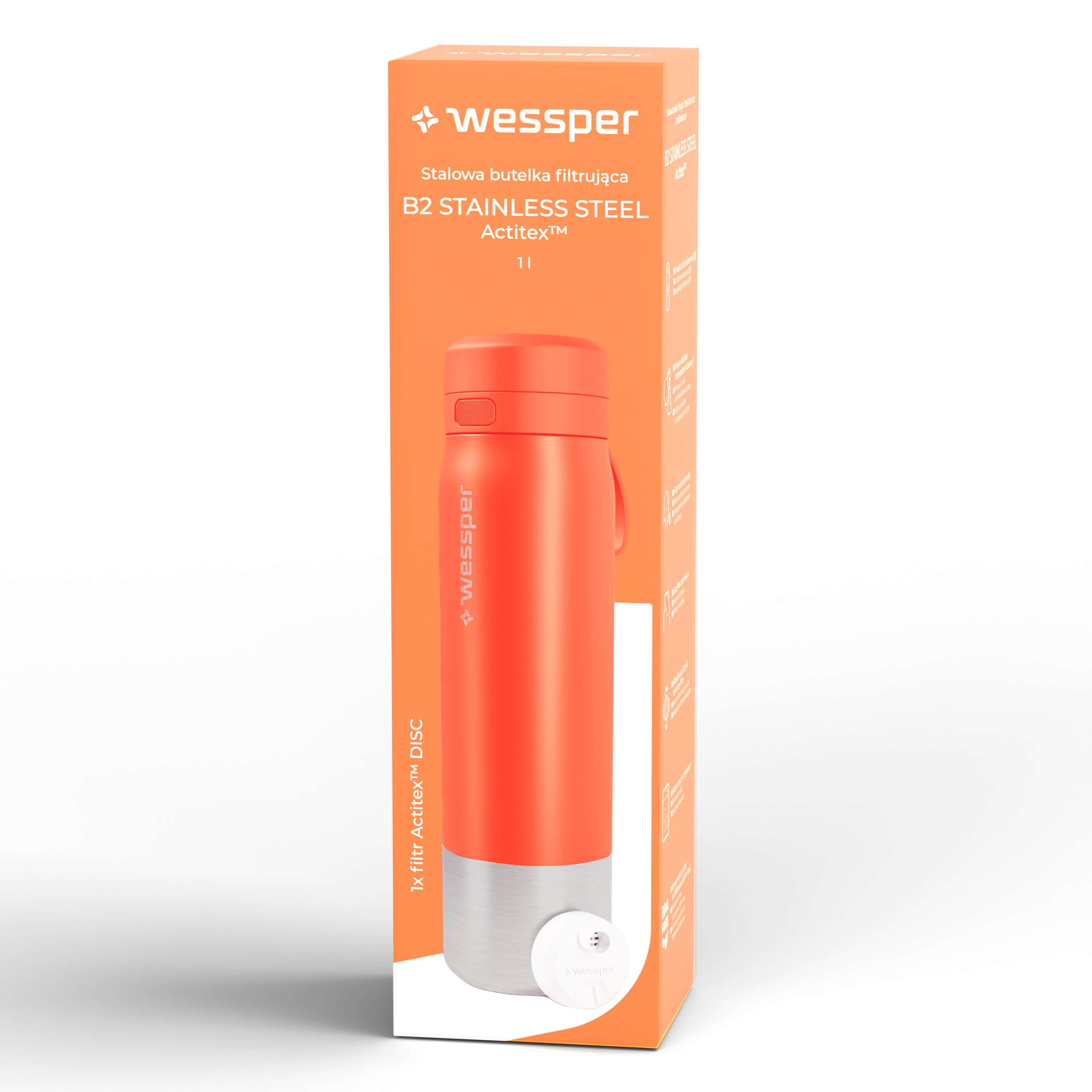 Butelka filtrująca Wessper B2 STAINLESS STEEL Actitex™ 1000 ml