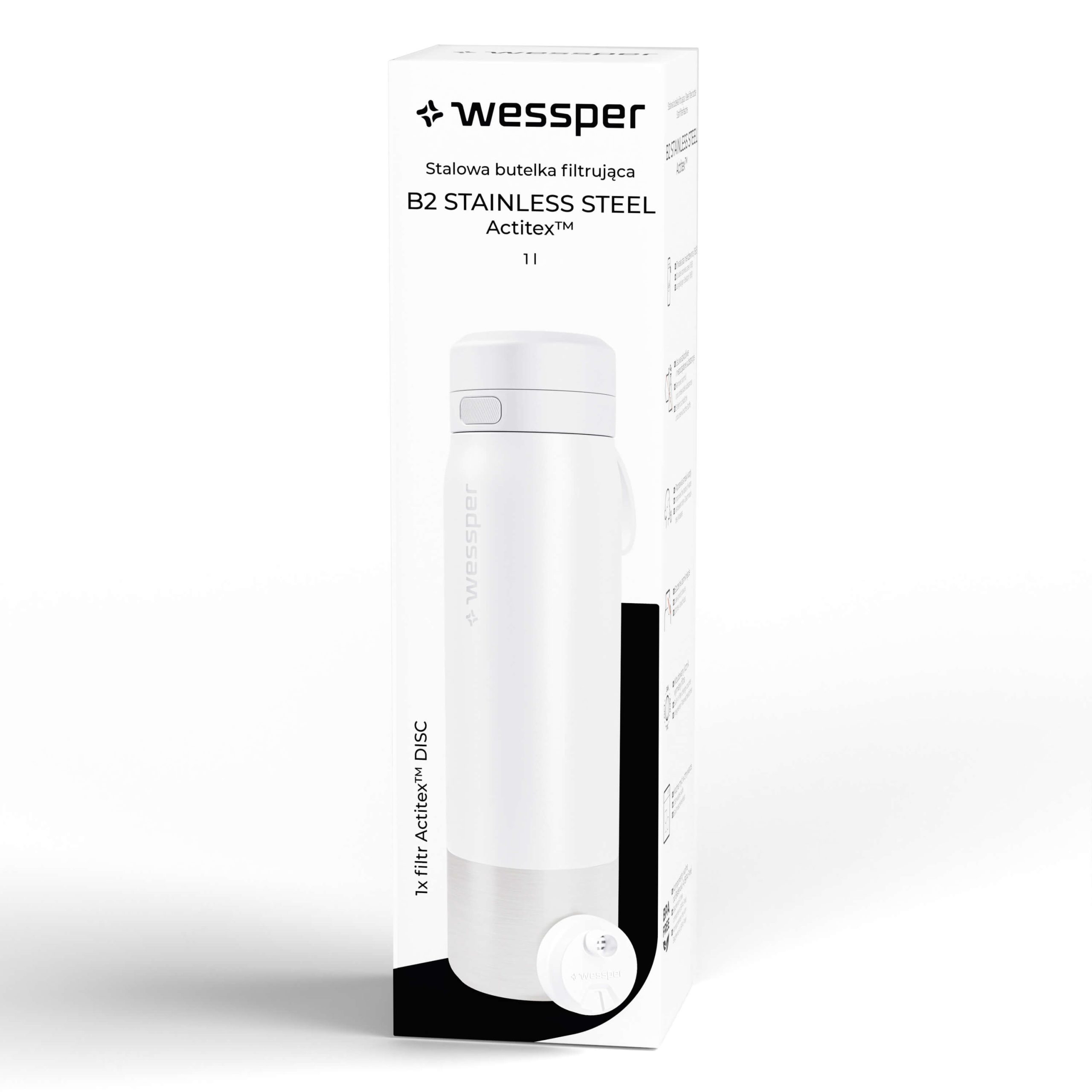 Butelka filtrująca Wessper B2 STAINLESS STEEL Actitex™ 1000 ml