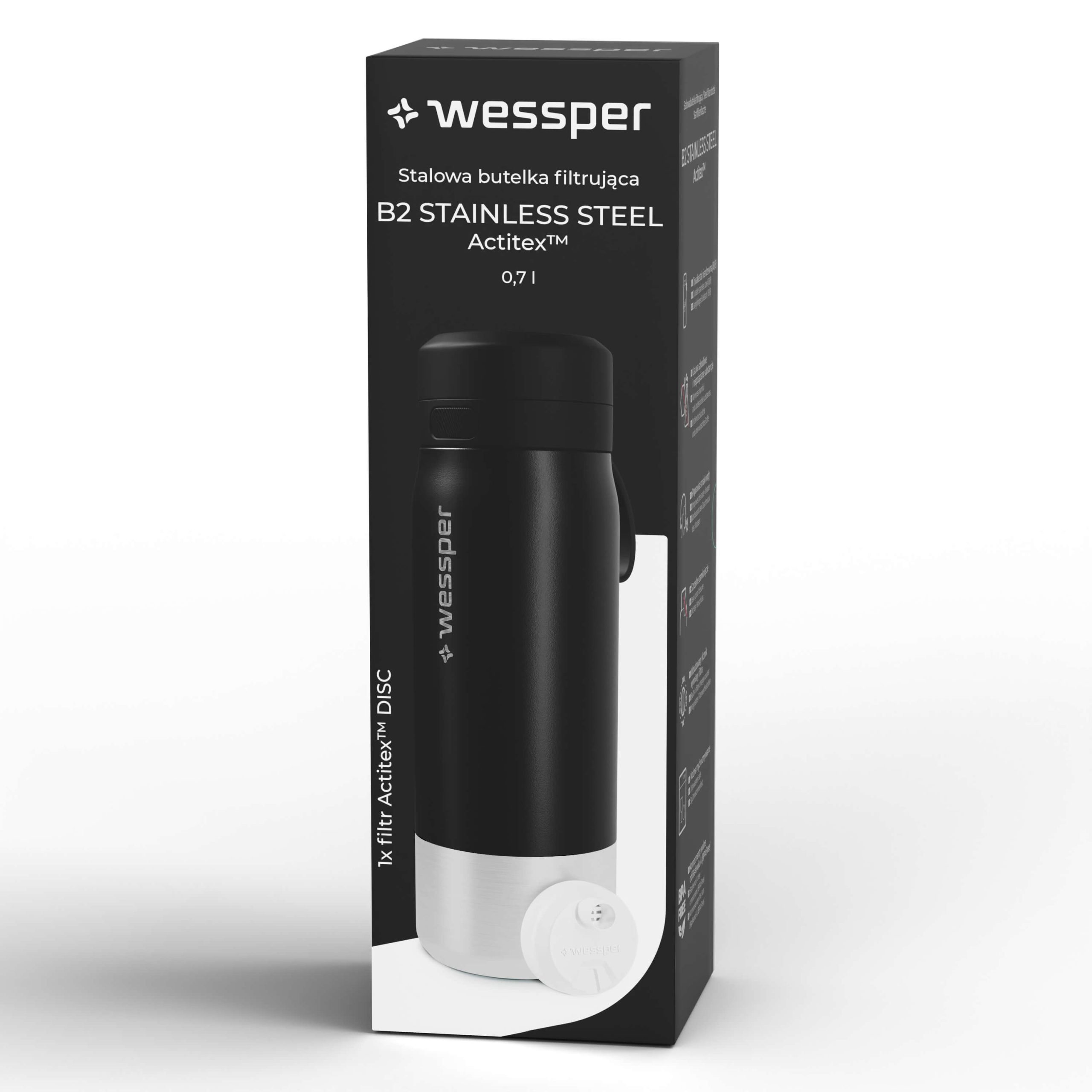 Butelka filtrująca Wessper B2 STAINLESS STEEL Actitex™ 700 ml