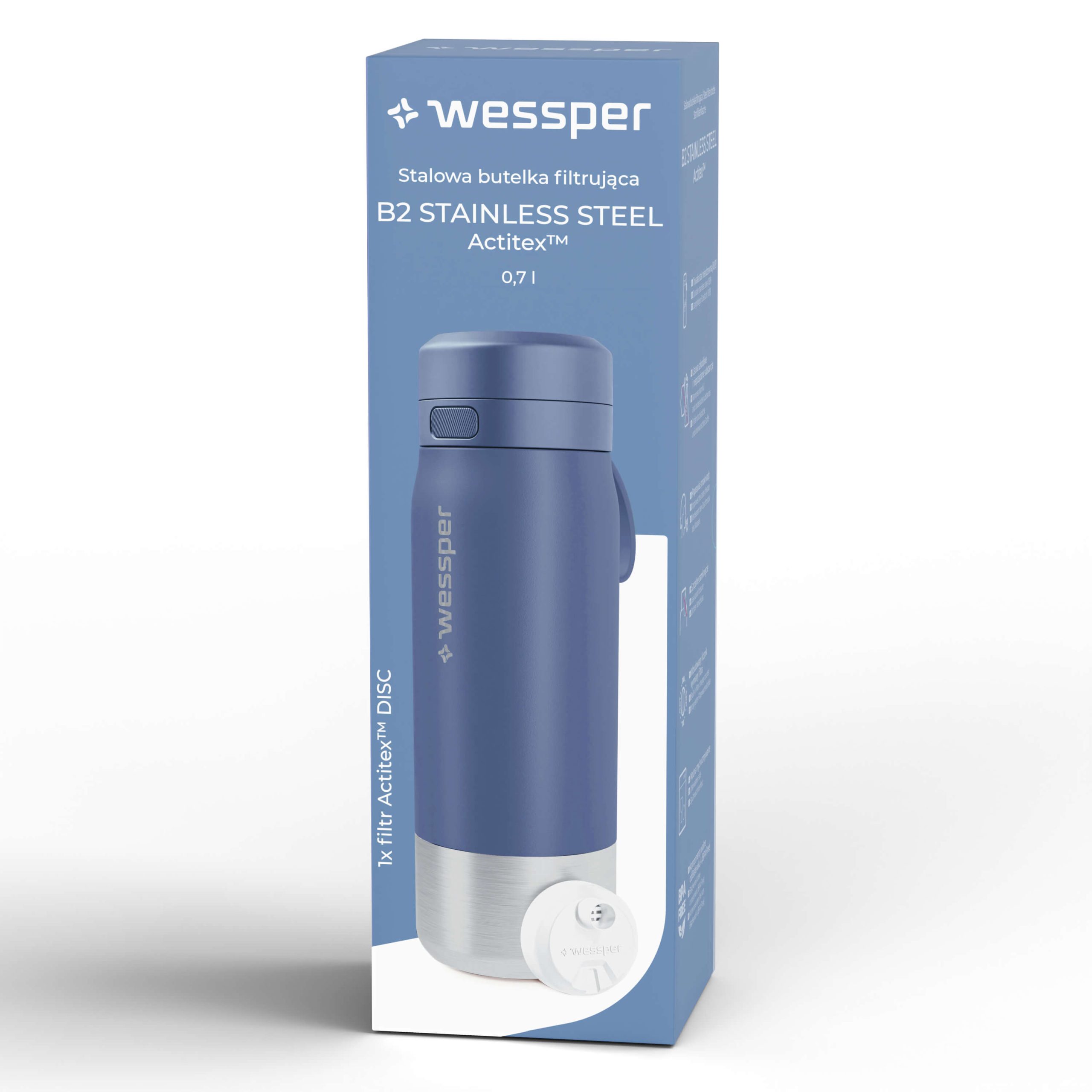 Butelka filtrująca Wessper B2 STAINLESS STEEL Actitex™ 700 ml