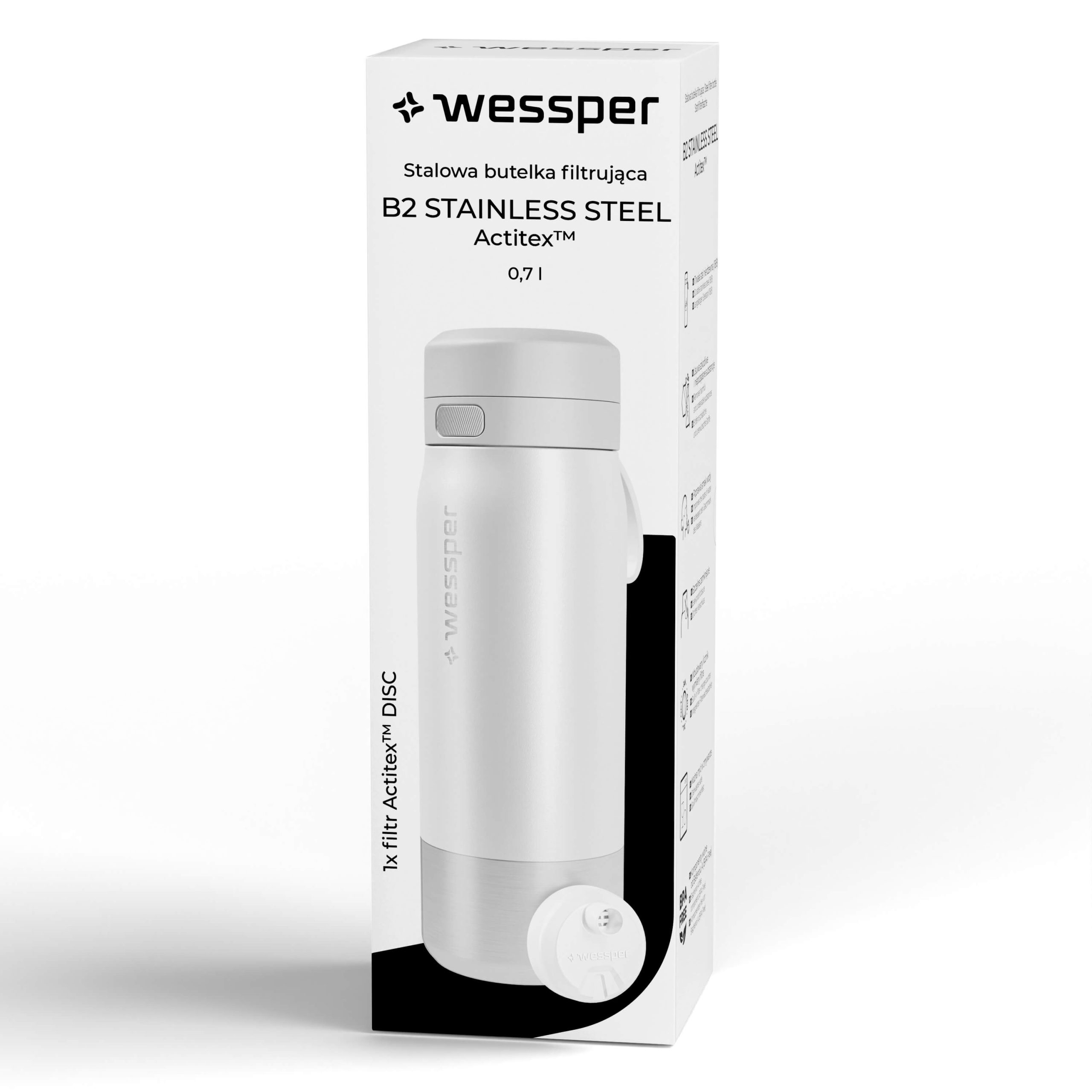 Butelka filtrująca Wessper B2 STAINLESS STEEL Actitex™ 700 ml