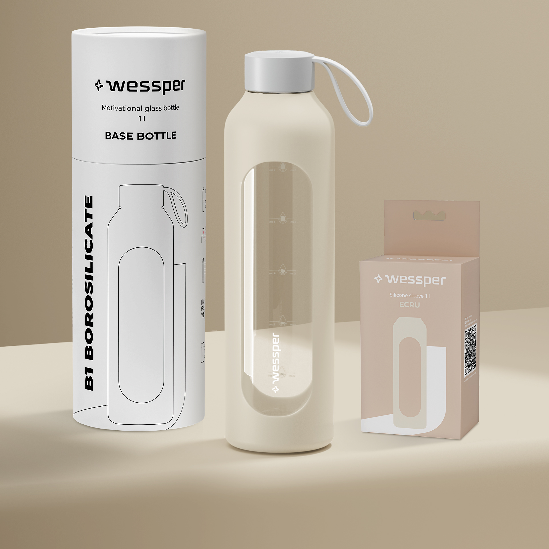 Butelka motywacyjna Wessper B1 BOROSILICATE Ecru 1 L