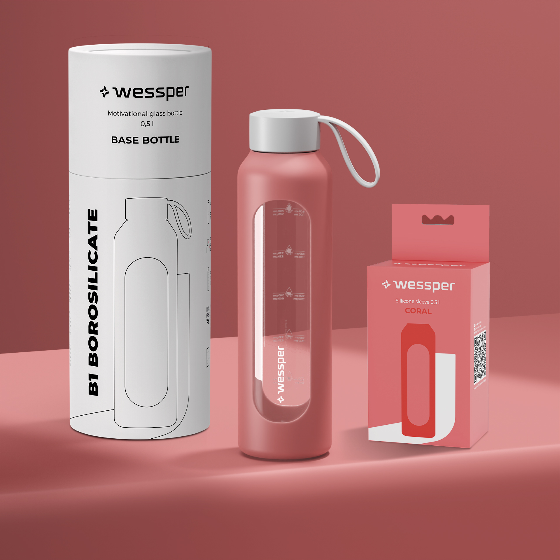 Butelka motywacyjna Wessper B1 BOROSILICATE Coral 500 ml