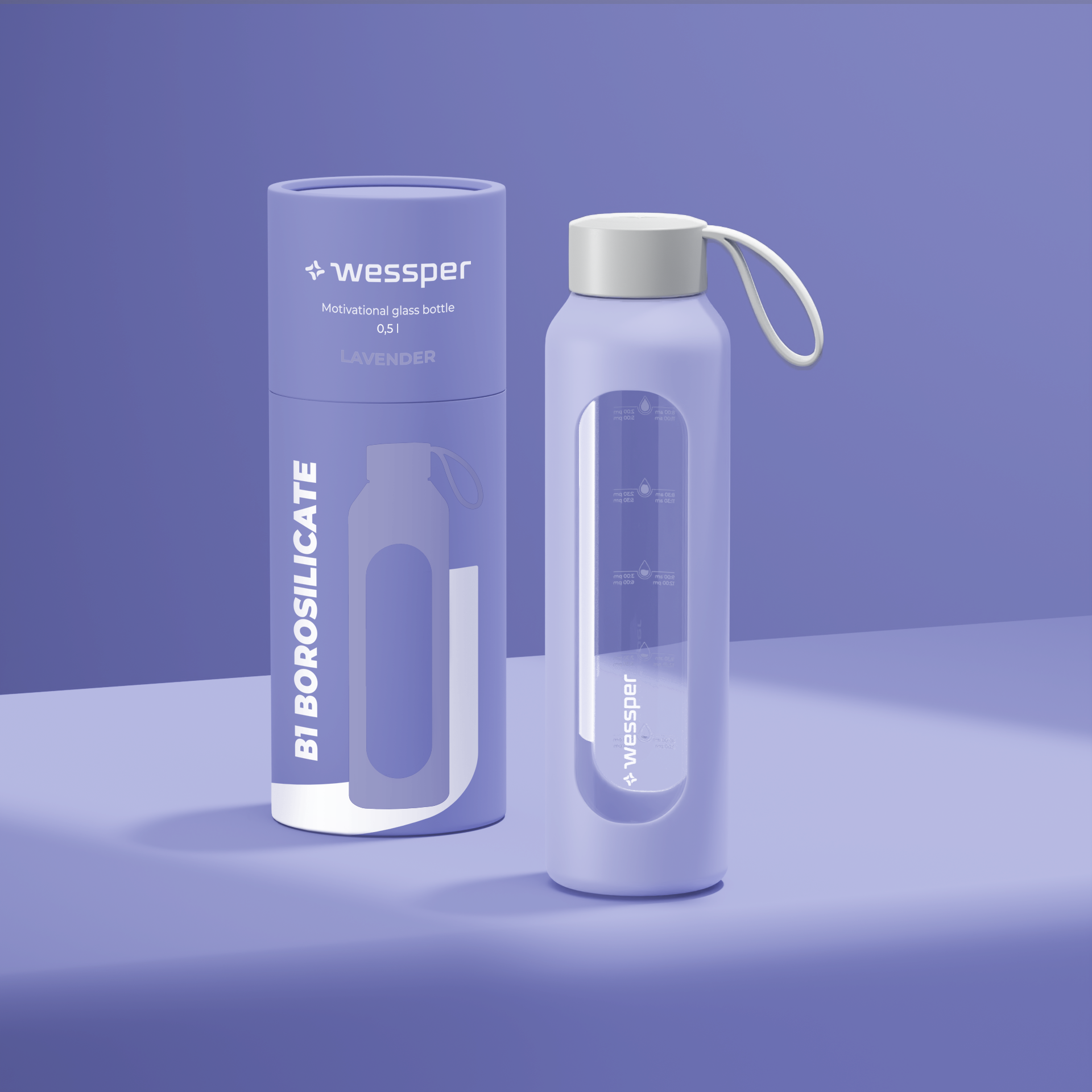 Butelka motywacyjna Wessper B1 BOROSILICATE Lavender 500 ml