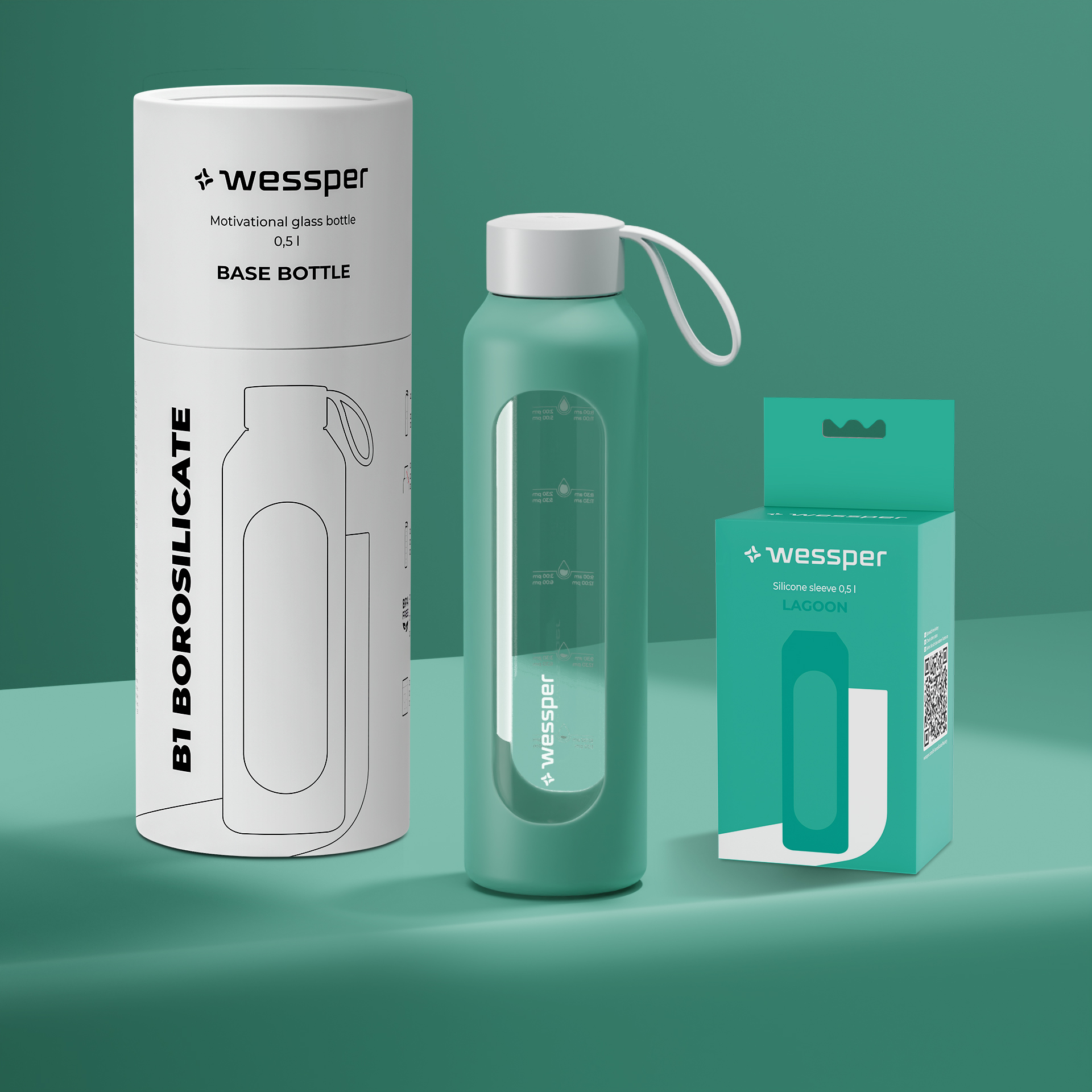 Butelka motywacyjna Wessper B1 BOROSILICATE Lagoon 500 ml