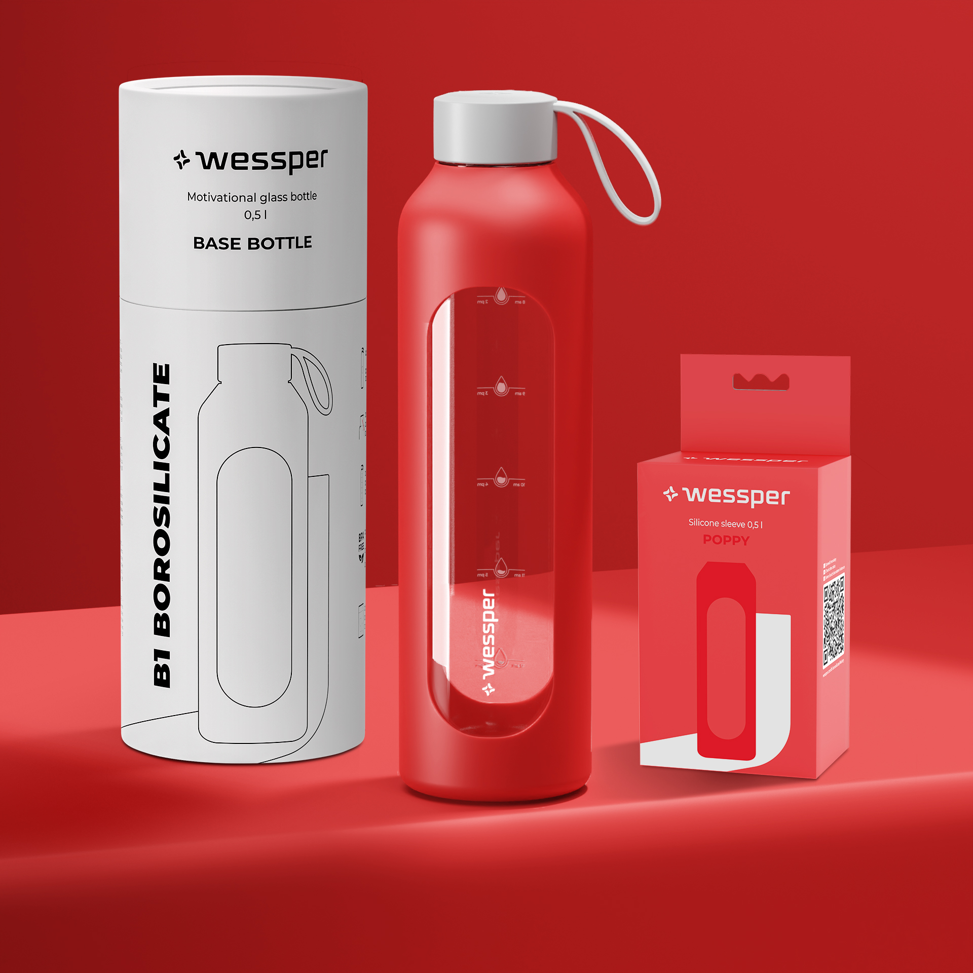 Butelka motywacyjna Wessper B1 BOROSILICATE Poppy 500 ml