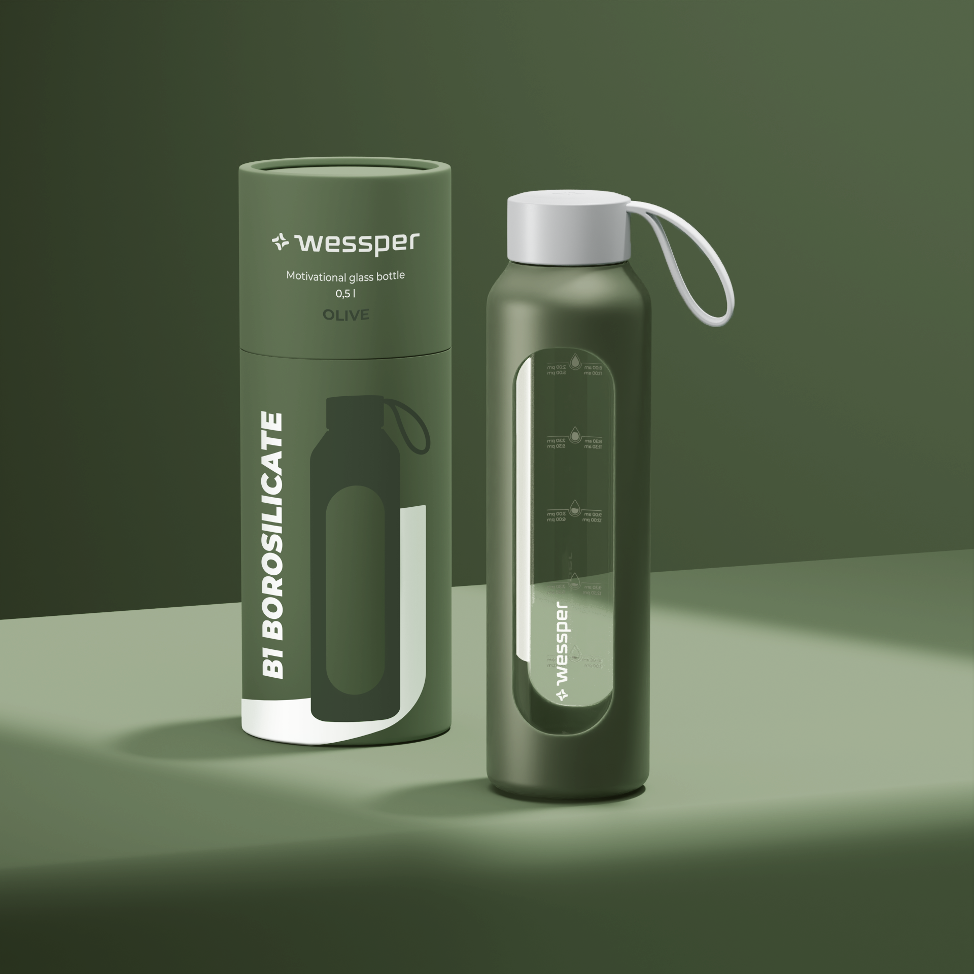 Butelka motywacyjna Wessper B1 BOROSILICATE Olive 500 ml