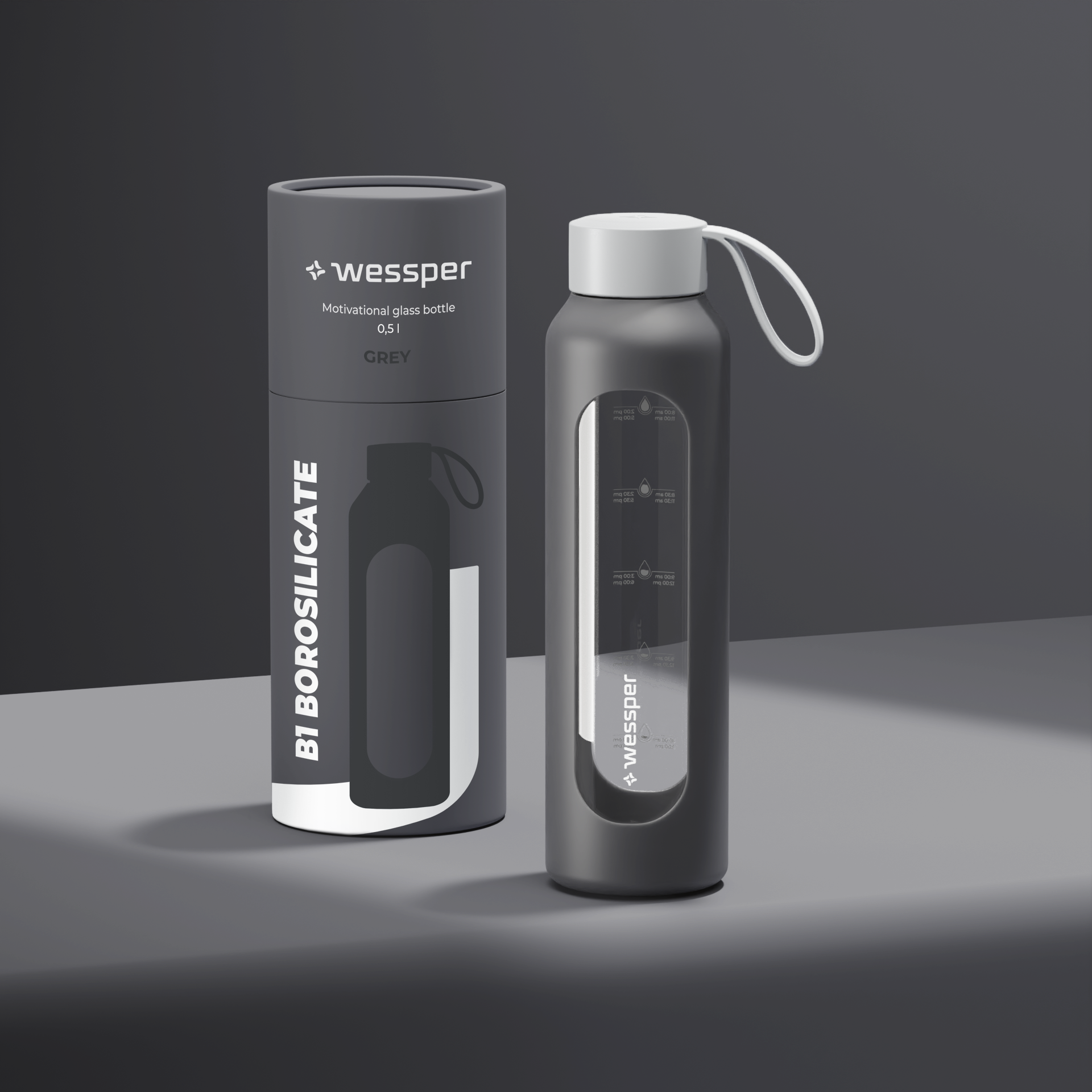 Butelka motywacyjna Wessper B1 BOROSILICATE Navy Blue 500 ml