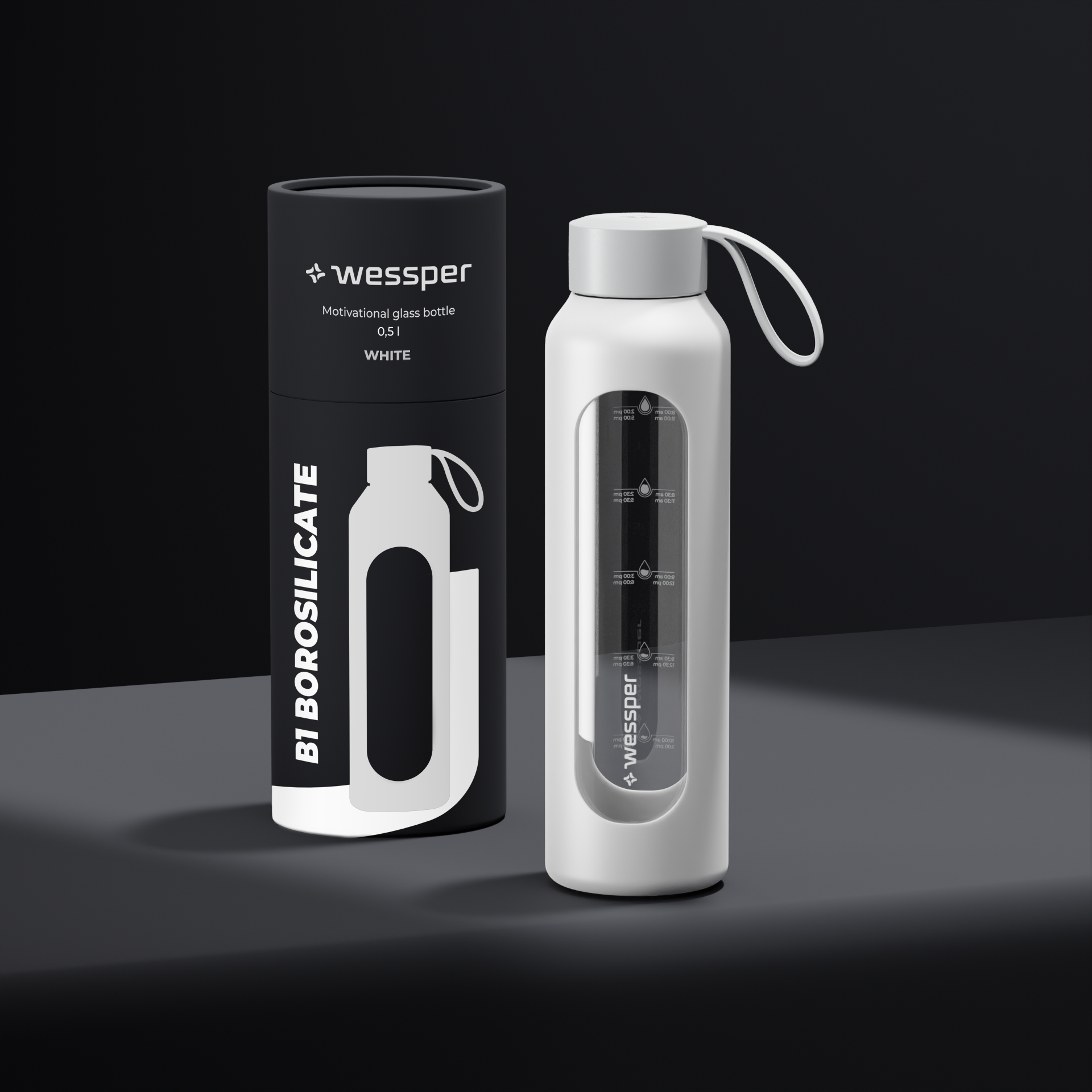 Butelka motywacyjna Wessper B1 BOROSILICATE Biała 500 ml