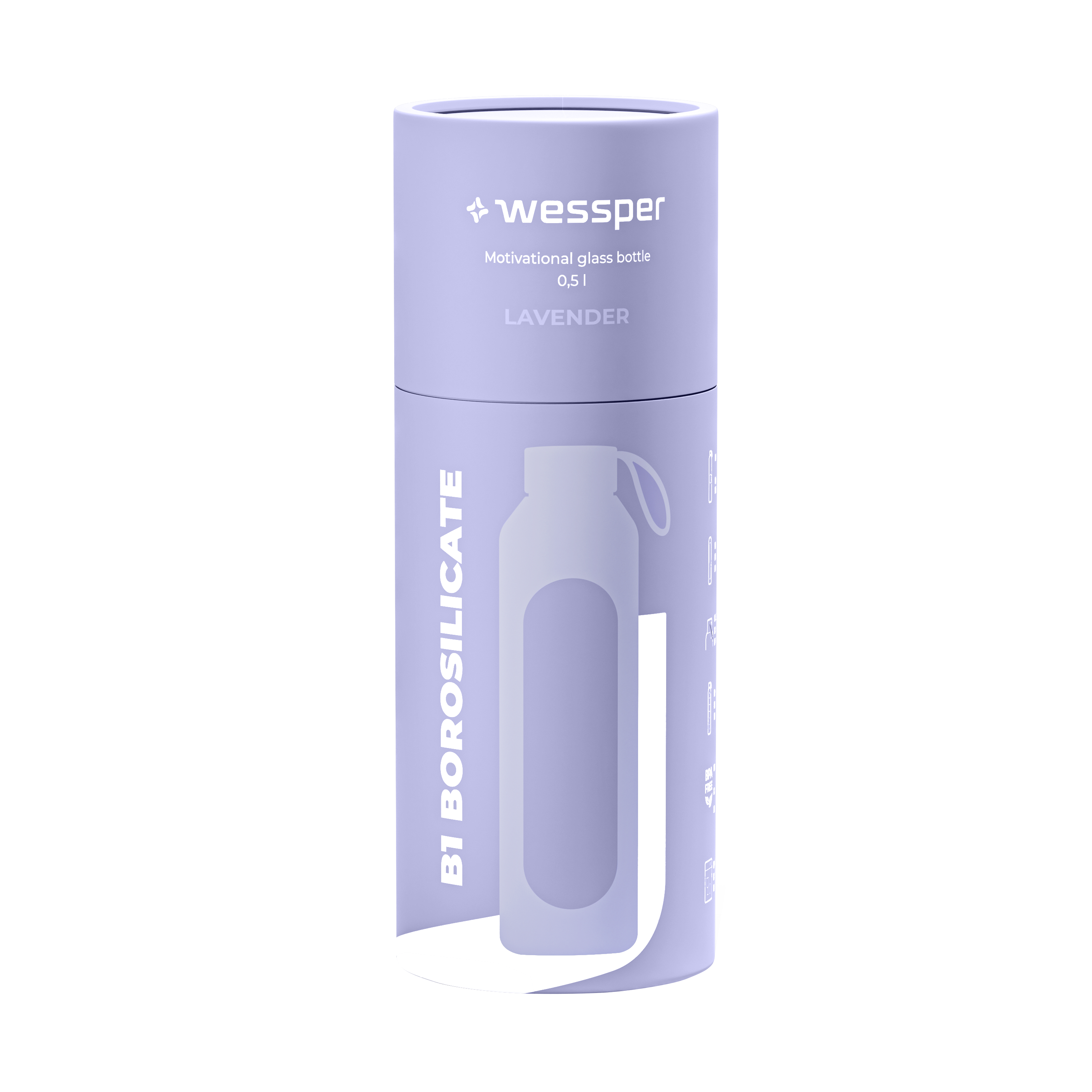 Butelka motywacyjna Wessper B1 BOROSILICATE Lavender 500 ml