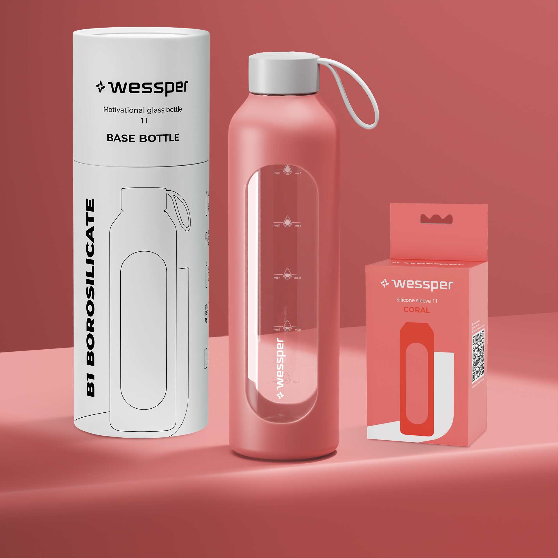 Butelka motywacyjna Wessper B1 BOROSILICATE Dusty Rose 1 L