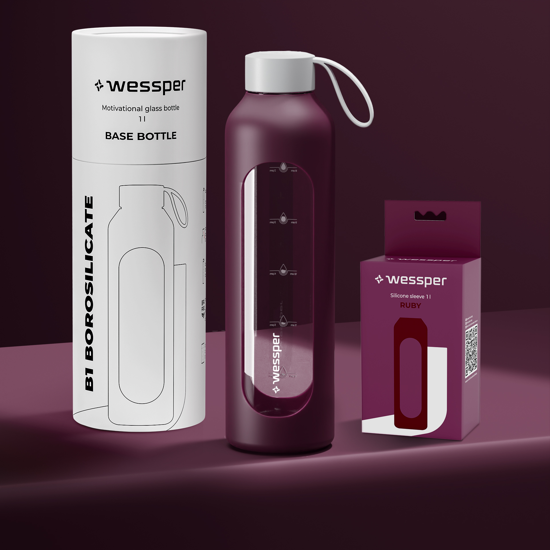 Butelka motywacyjna Wessper B1 BOROSILICATE Ruby 1 L