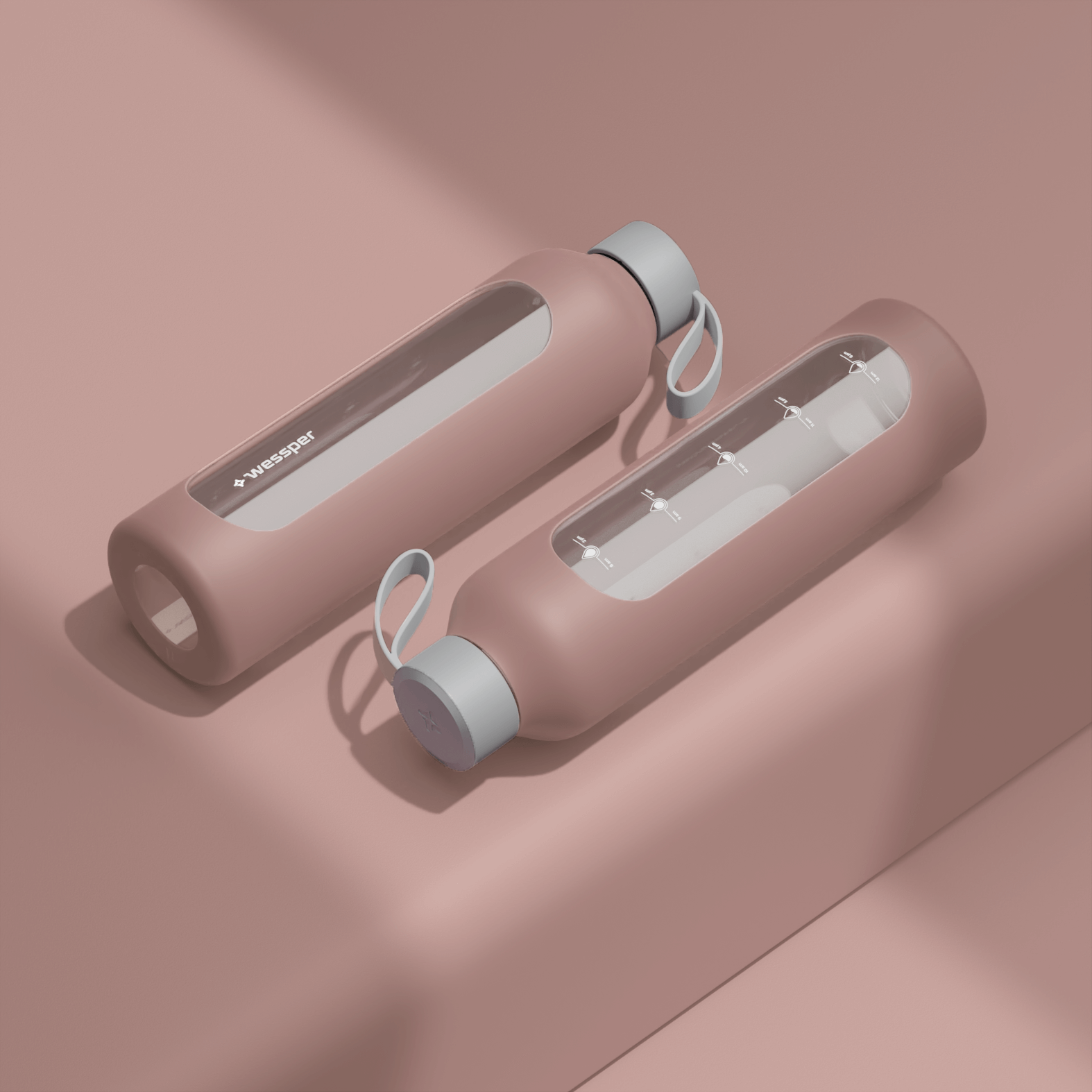 Butelka motywacyjna Wessper B1 BOROSILICATE Dusty Rose 1 L