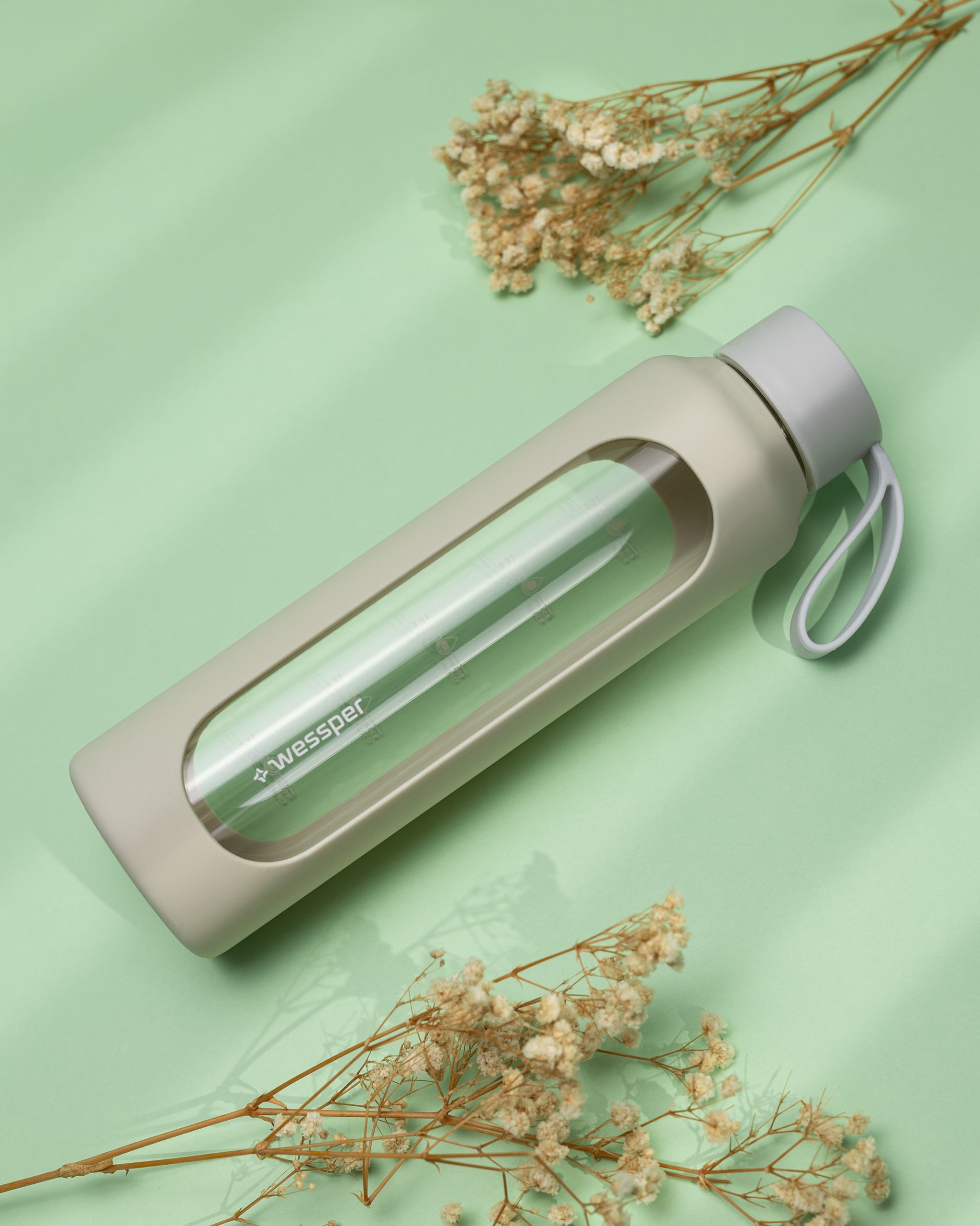 Butelka motywacyjna Wessper B1 BOROSILICATE Ecru 500 ml