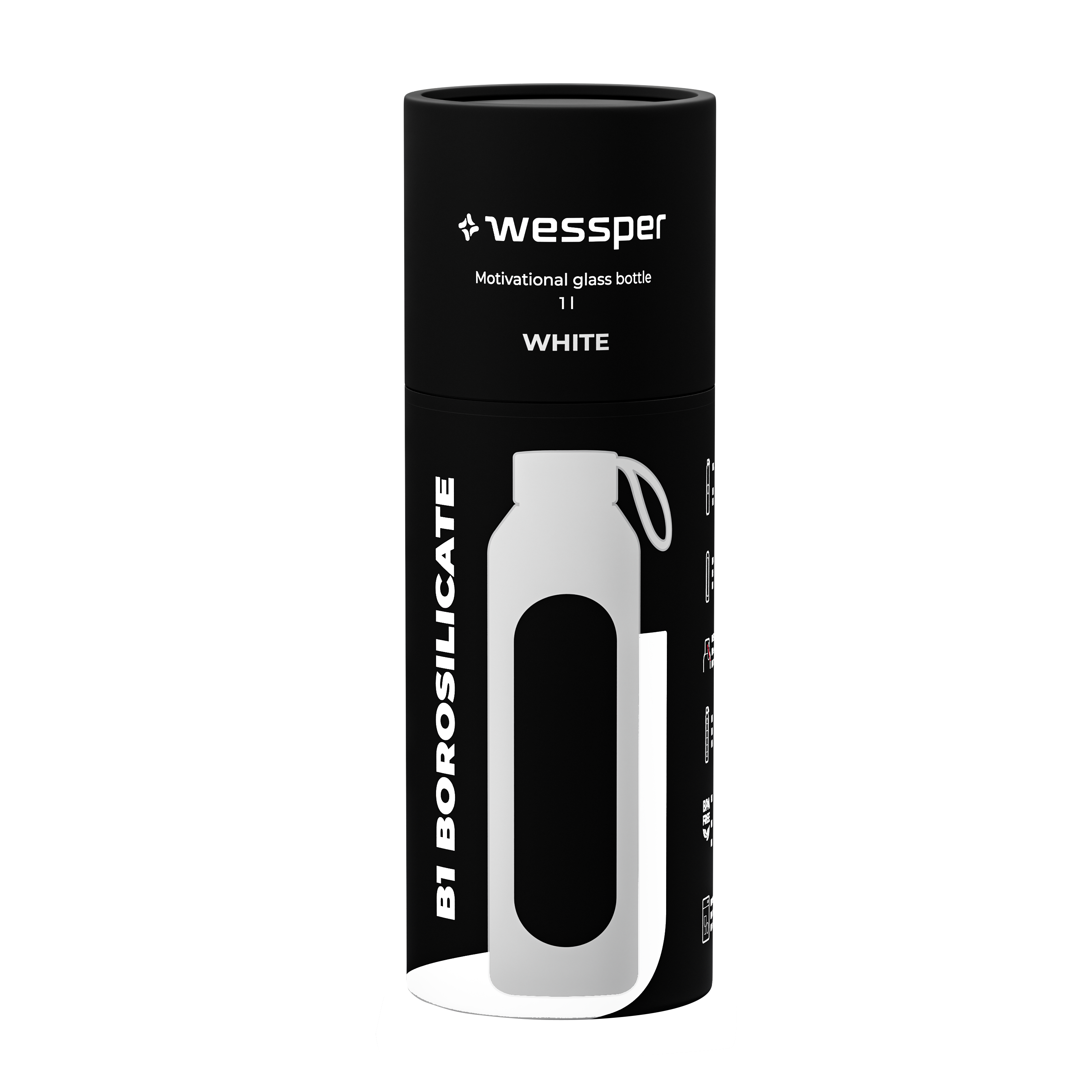 Butelka motywacyjna Wessper B1 BOROSILICATE White 1 L