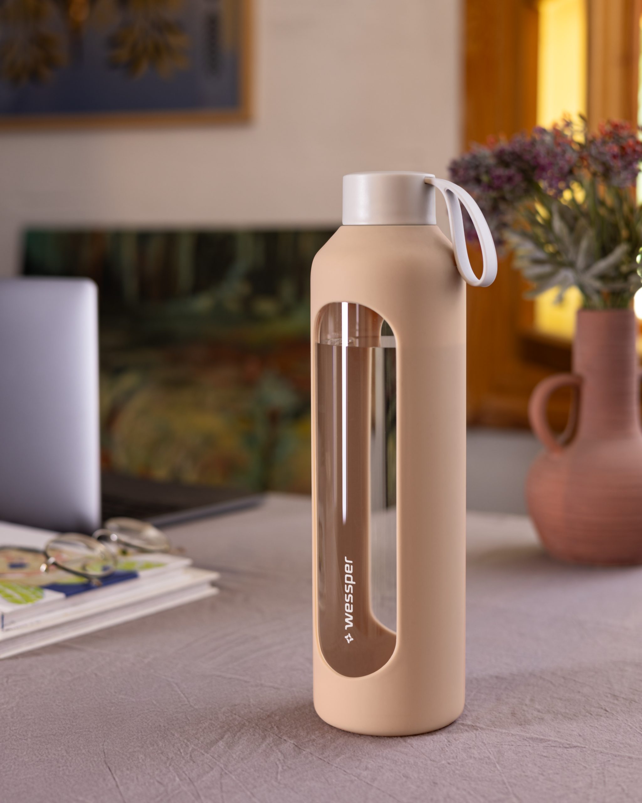 Butelka motywacyjna Wessper B1 BOROSILICATE Beige 1 L