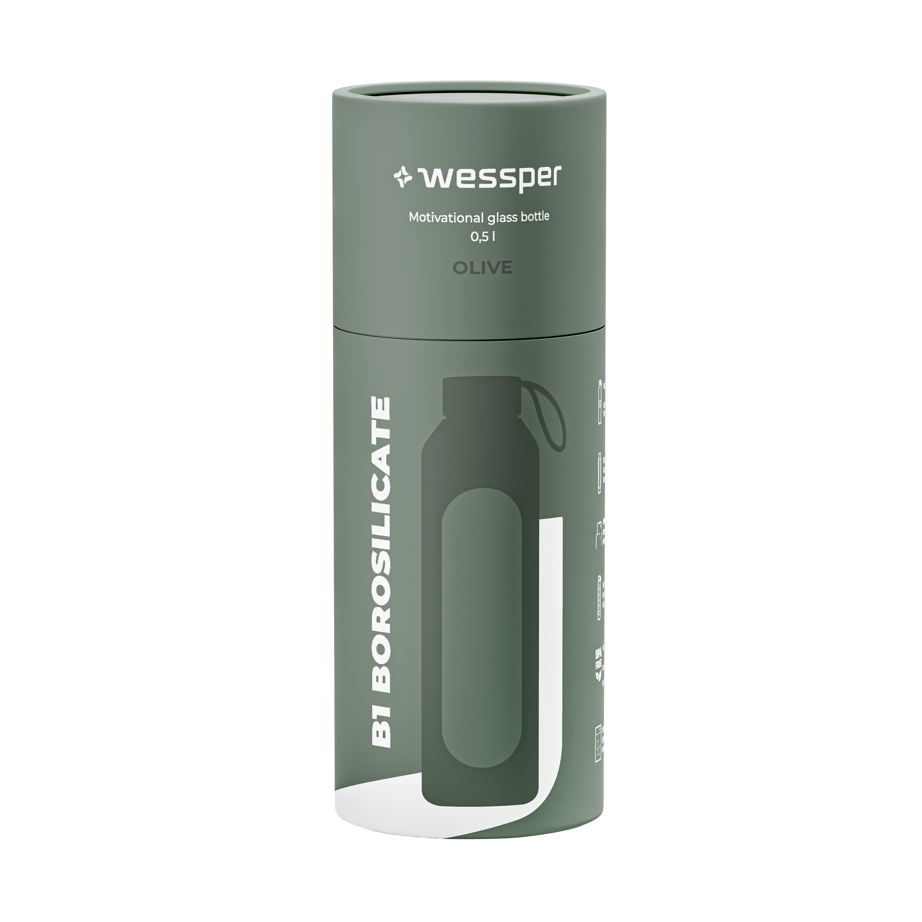 Butelka motywacyjna Wessper B1 BOROSILICATE Olive 500 ml