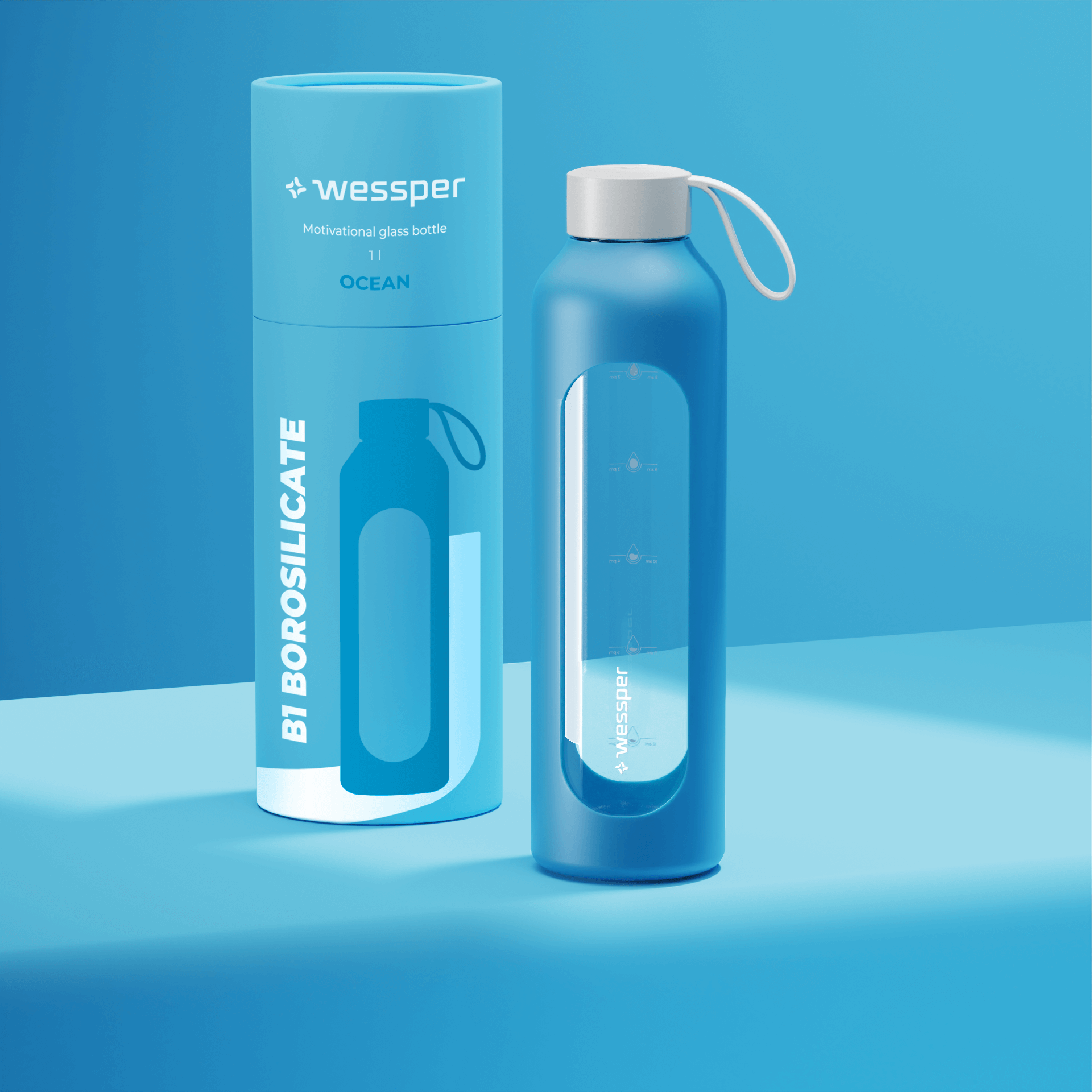 Butelka motywacyjna Wessper B1 BOROSILICATE Sun 1 L