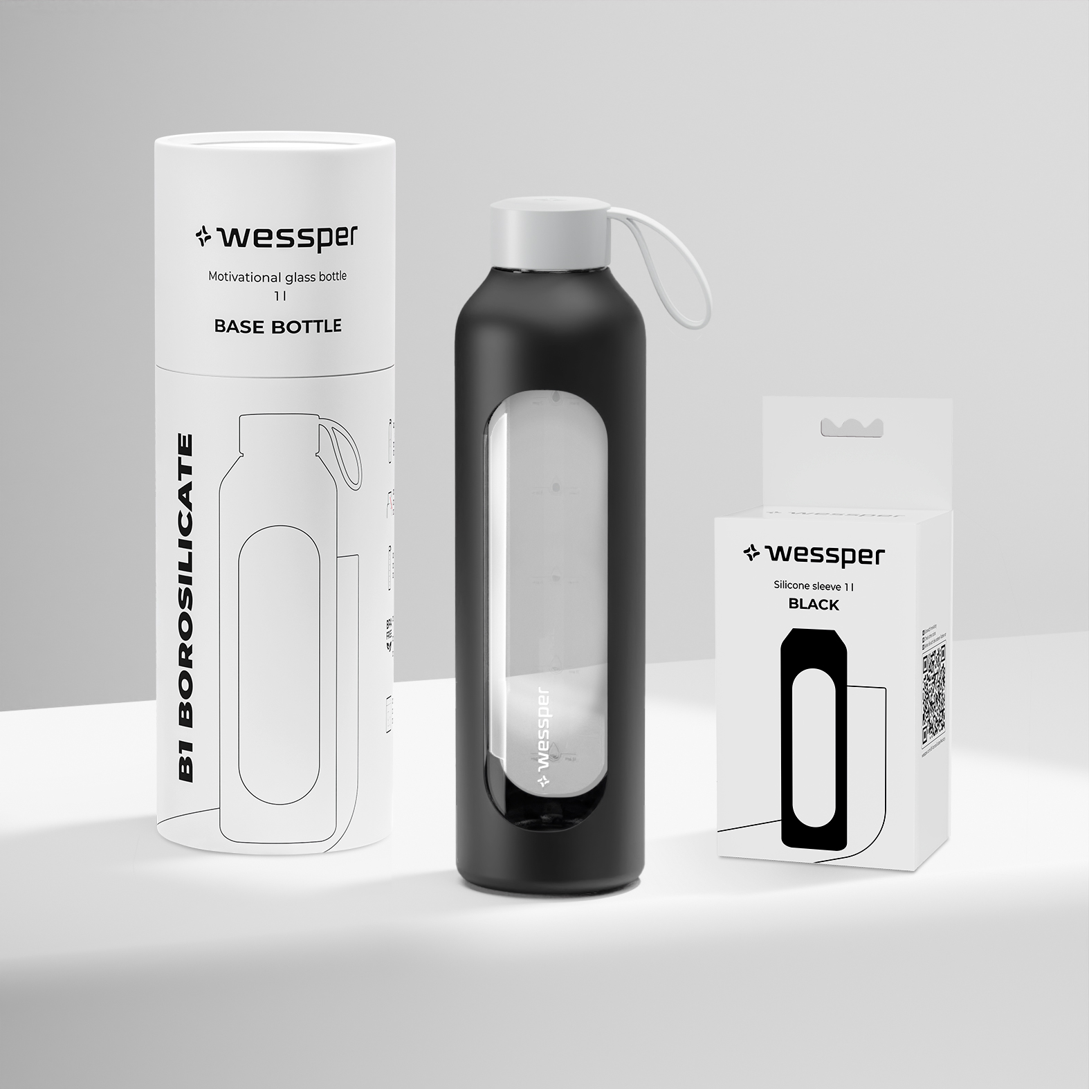 Butelka motywacyjna Wessper B1 BOROSILICATE Black 1 L