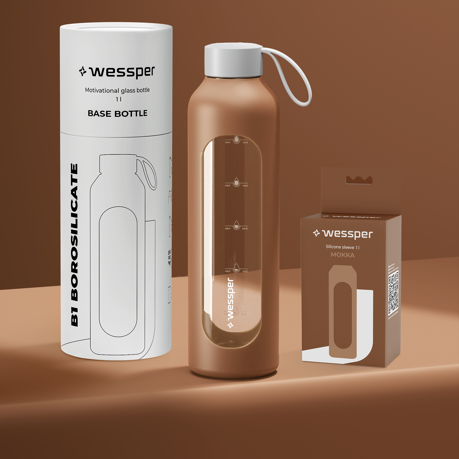 Butelka motywacyjna Wessper B1 BOROSILICATE Mokka 1 L